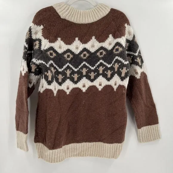 NWT Aerie Womens Fair Isle Oversized Wool Blend Pullover Sweater Brown Size XL