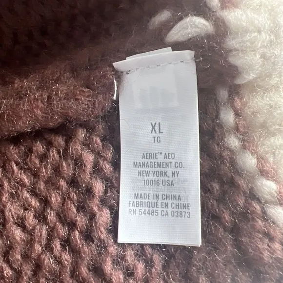 NWT Aerie Womens Fair Isle Oversized Wool Blend Pullover Sweater Brown Size XL