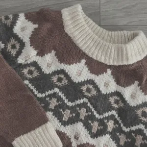 NWT Aerie Womens Fair Isle Oversized Wool Blend Pullover Sweater Brown Size XL