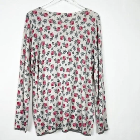 NWT Ann Taylor LOFT Floral Tipped Long Sleeve Crew Neck Sweater. Size XL