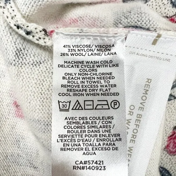 NWT Ann Taylor LOFT Floral Tipped Long Sleeve Crew Neck Sweater. Size XL