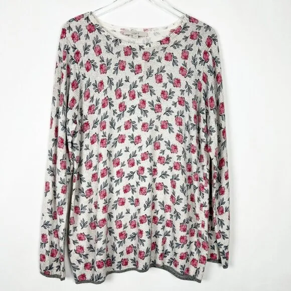 NWT Ann Taylor LOFT Floral Tipped Long Sleeve Crew Neck Sweater. Size XL