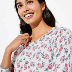 NWT Ann Taylor LOFT Floral Tipped Long Sleeve Crew Neck Sweater. Size XL