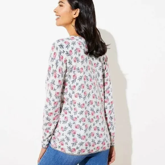 NWT Ann Taylor LOFT Floral Tipped Long Sleeve Crew Neck Sweater. Size XL