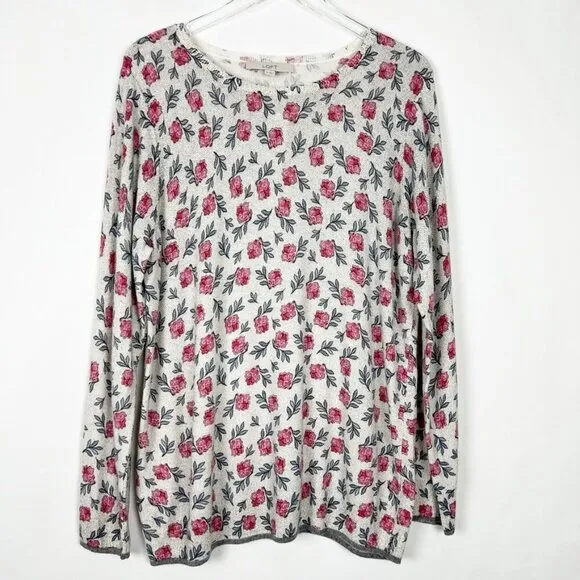NWT Ann Taylor LOFT Floral Tipped Long Sleeve Crew Neck Sweater. Size XL