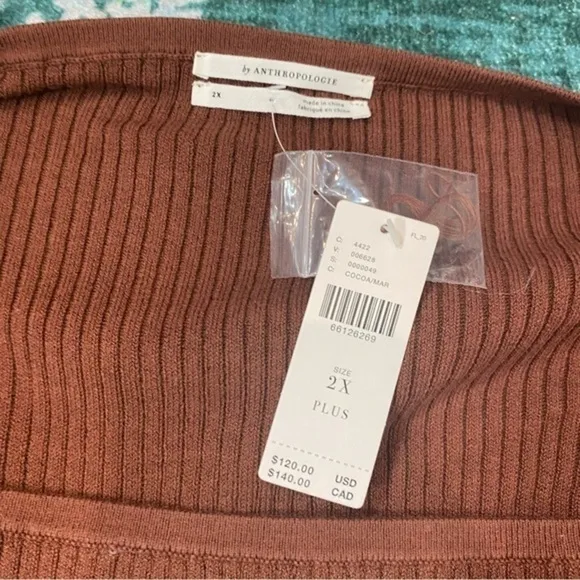 NWT Anthropologie Ribbed Cut Out pullover Sweater Top Brown Shrug &amp; Knit Tank 2X