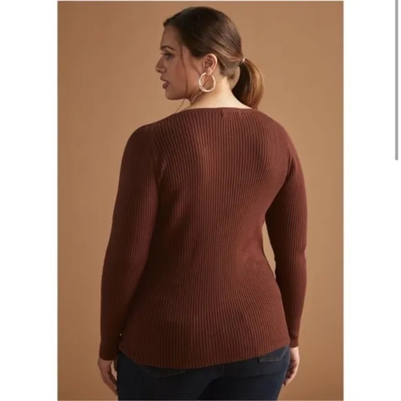 NWT Anthropologie Ribbed Cut Out pullover Sweater Top Brown Shrug &amp; Knit Tank 2X