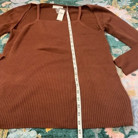 NWT Anthropologie Ribbed Cut Out pullover Sweater Top Brown Shrug &amp; Knit Tank 2X