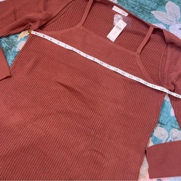 NWT Anthropologie Ribbed Cut Out pullover Sweater Top Brown Shrug &amp; Knit Tank 2X