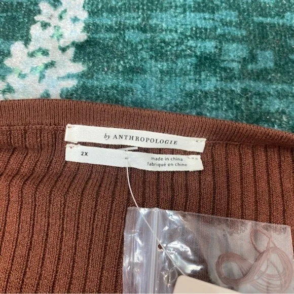 NWT Anthropologie Ribbed Cut Out pullover Sweater Top Brown Shrug &amp; Knit Tank 2X