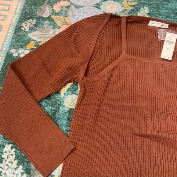 NWT Anthropologie Ribbed Cut Out pullover Sweater Top Brown Shrug &amp; Knit Tank 2X