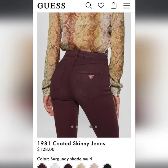 NWT GUESS 1981 Skinny High Leatherette Bordeaux in Burgundy