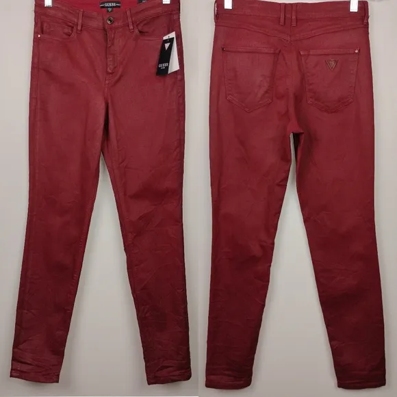 NWT GUESS 1981 Skinny High Leatherette Bordeaux in Burgundy