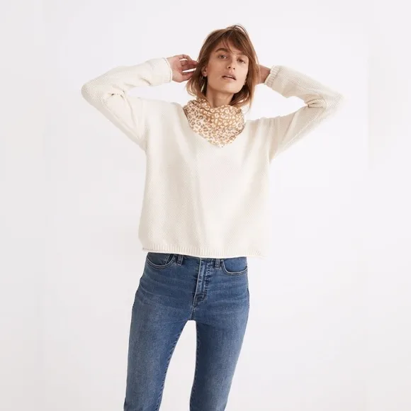 NWT Seagrove Pullover Knit Textured Crewneck Sweater Cream