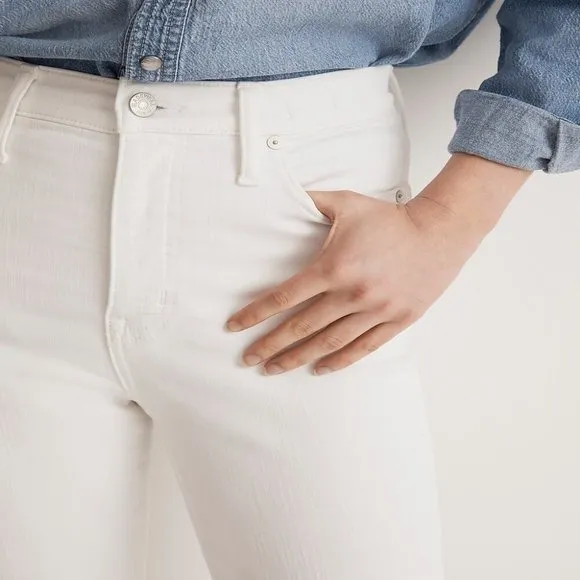 NWT Womens Size 25 25x27 1/2 Madewell Pure White High Rise Stovepipe Jeans