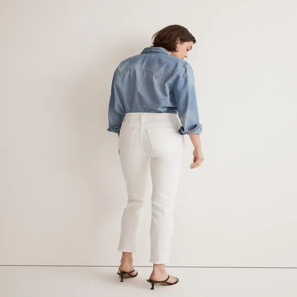 NWT Womens Size 25 25x27 1/2 Madewell Pure White High Rise Stovepipe Jeans
