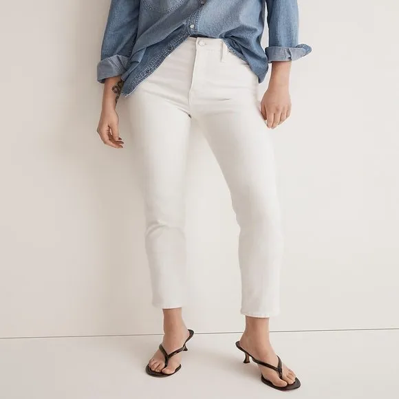 NWT Womens Size 25 25x27 1/2 Madewell Pure White High Rise Stovepipe Jeans