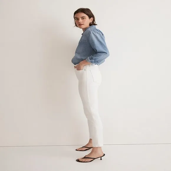 NWT Womens Size 25 25x27 1/2 Madewell Pure White High Rise Stovepipe Jeans