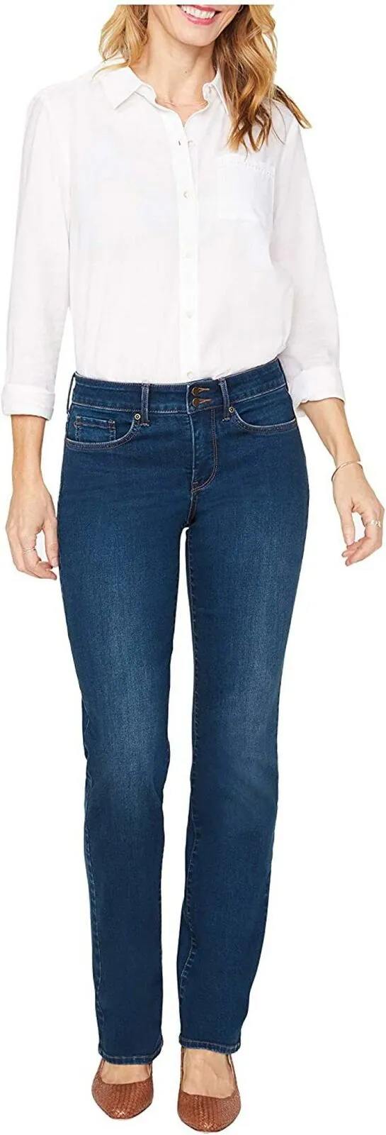NYDJ Women's Marilyn Double Button Straight-Leg Jeans