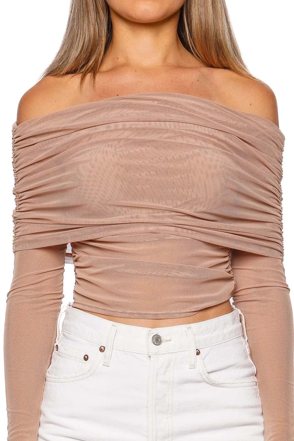Oat Mesh Off Shoulder Top