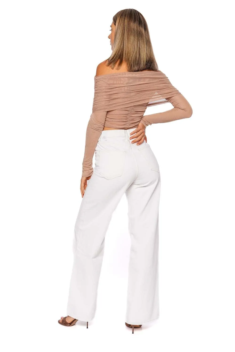 Oat Mesh Off Shoulder Top
