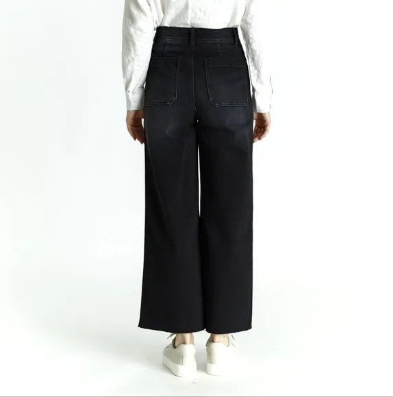 Oat New York High Rise Wide Leg Jean in Black Size 12 / 31