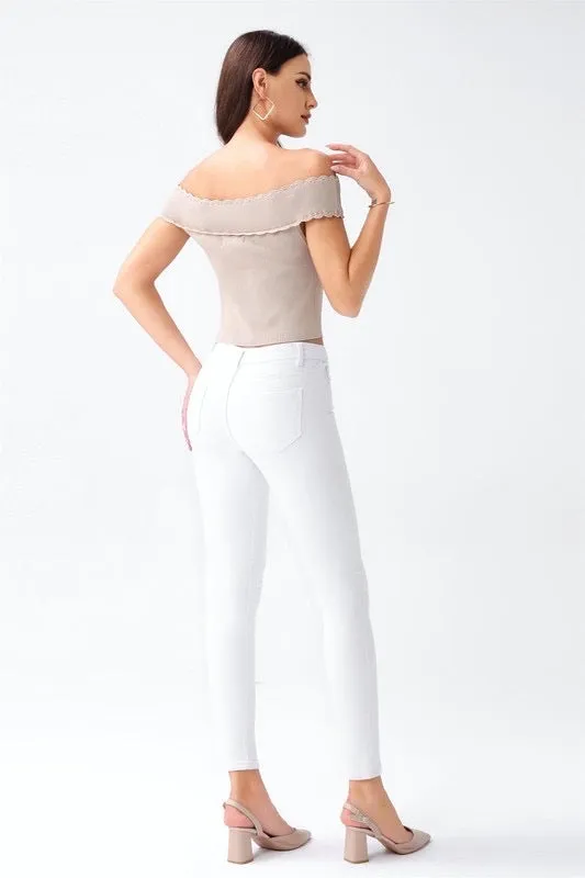 Off shoulder apricot top