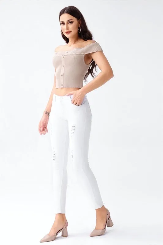 Off shoulder apricot top