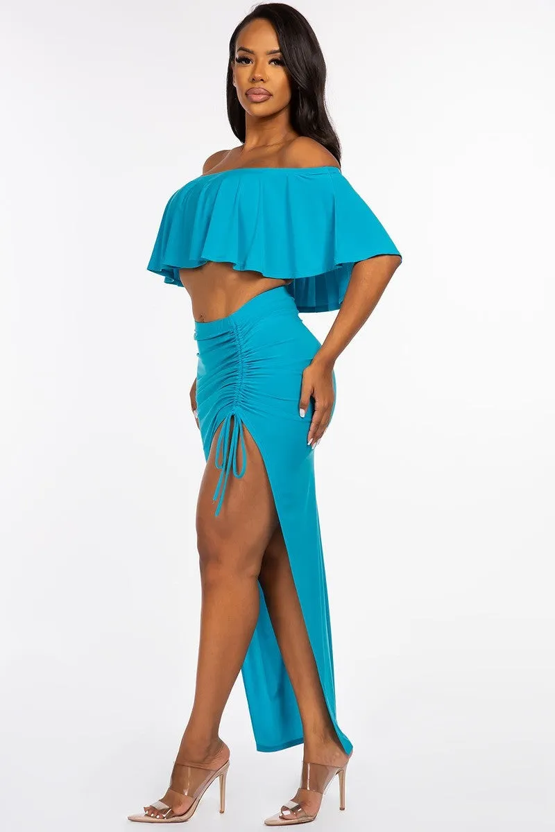 Off Shoulder Cropped Top & Maxi Skirt Set