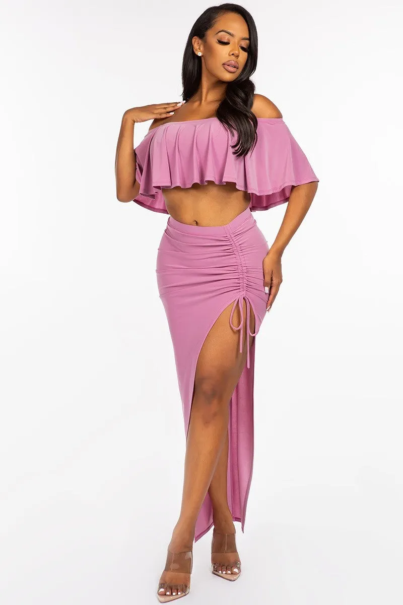 Off Shoulder Cropped Top & Maxi Skirt Set