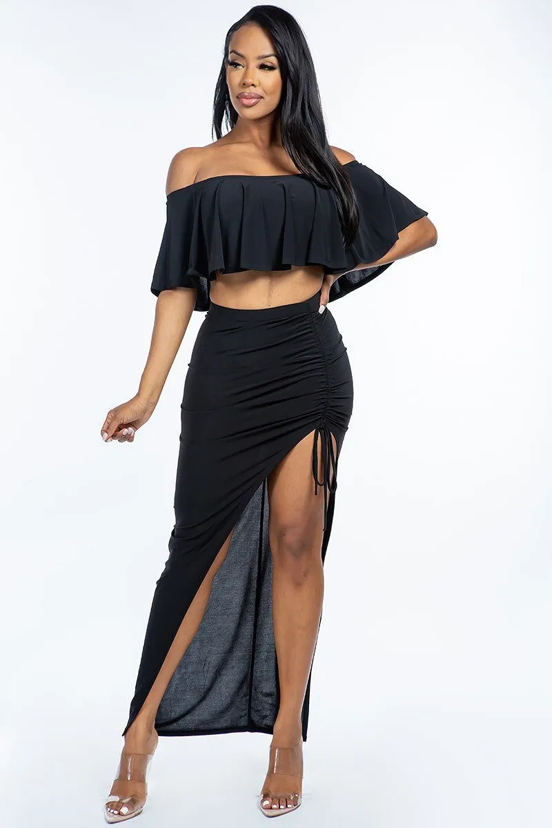 Off Shoulder Cropped Top & Maxi Skirt Set