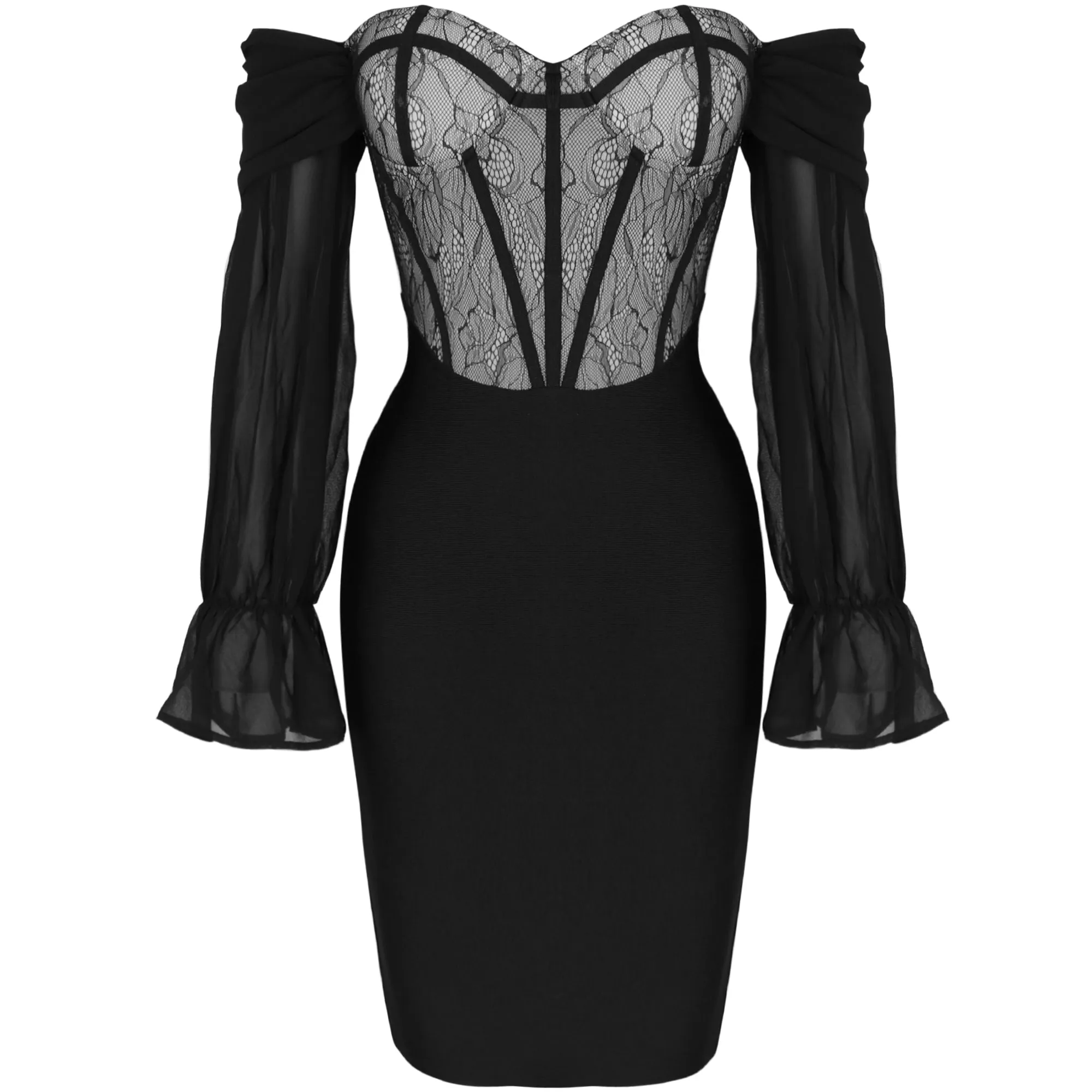 Off Shoulder Long Sleeve Lace Mini Bandage Dress PP21104