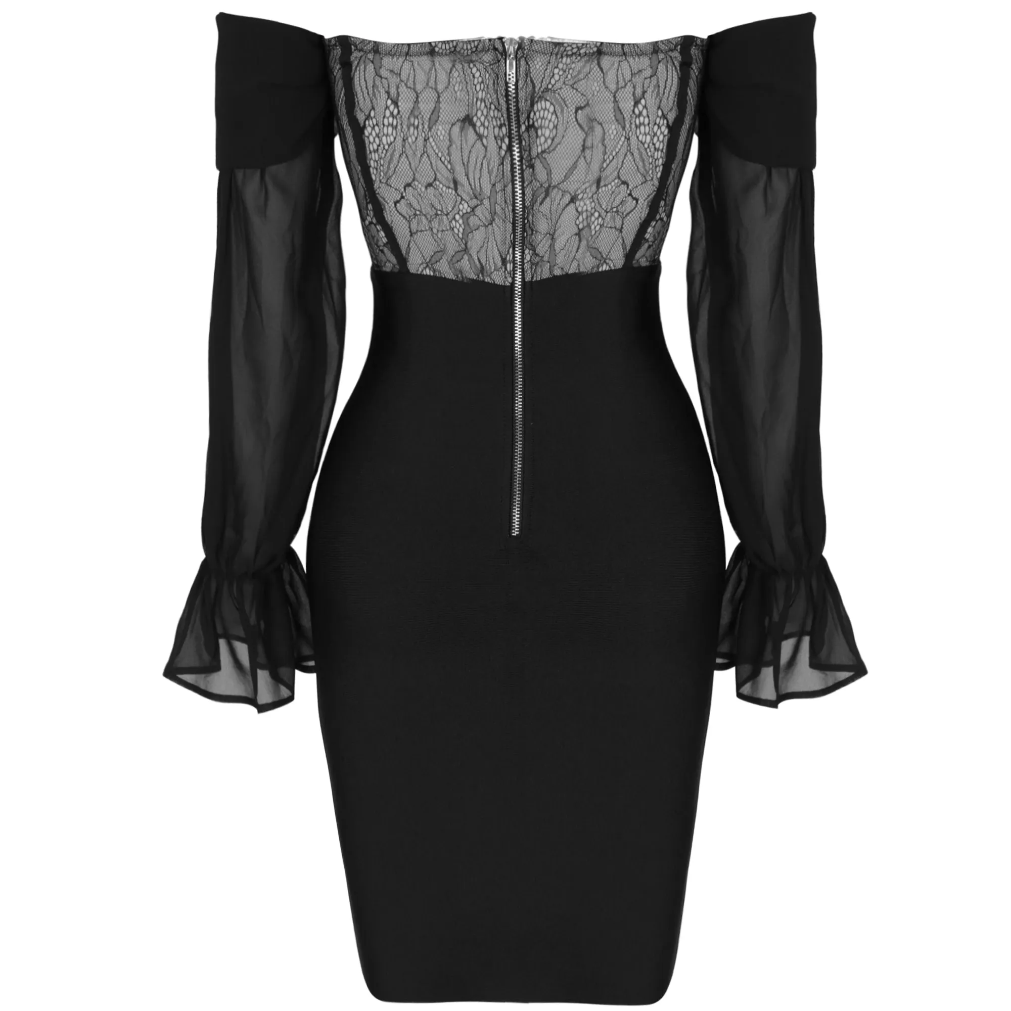 Off Shoulder Long Sleeve Lace Mini Bandage Dress PP21104