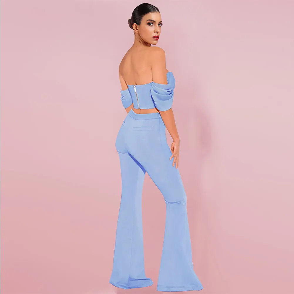 Off Shoulder Short Sleeve Frill Bodycon Set