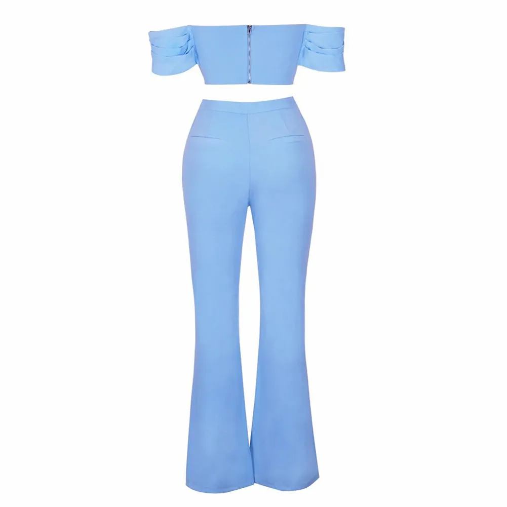 Off Shoulder Short Sleeve Frill Bodycon Set