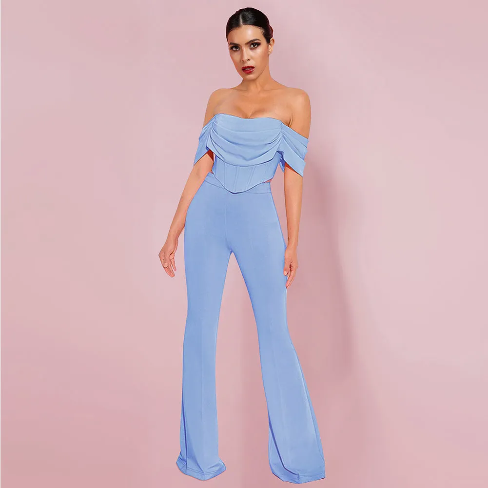 Off Shoulder Short Sleeve Frill Bodycon Set