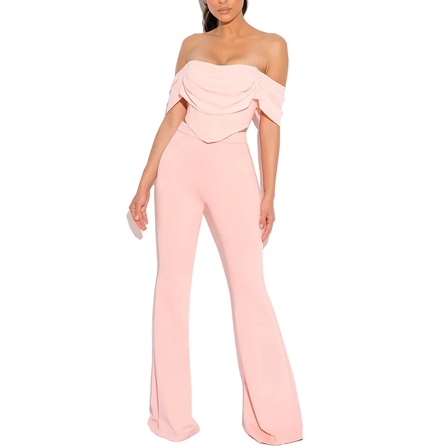 Off Shoulder Short Sleeve Frill Bodycon Set