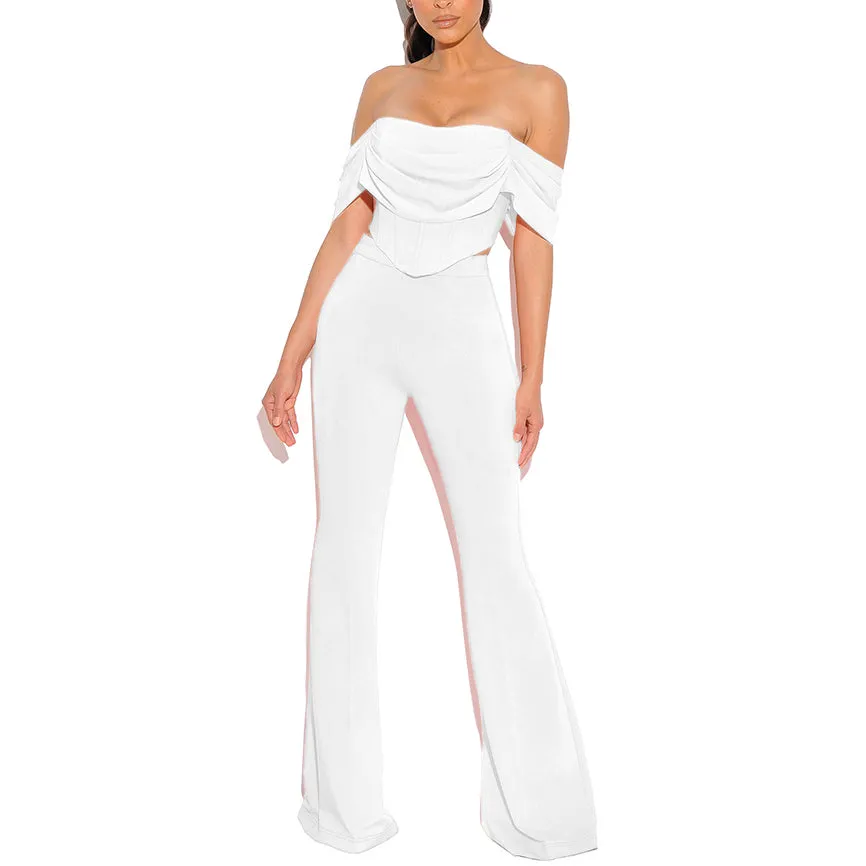 Off Shoulder Short Sleeve Frill Bodycon Set