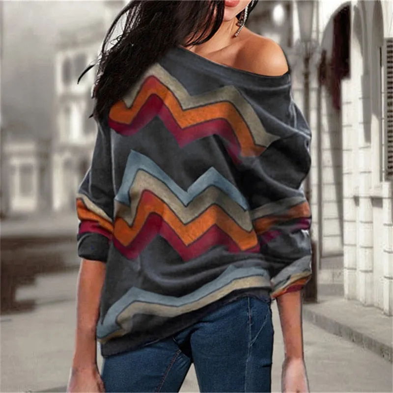 Off Shoulder Striped Pullover