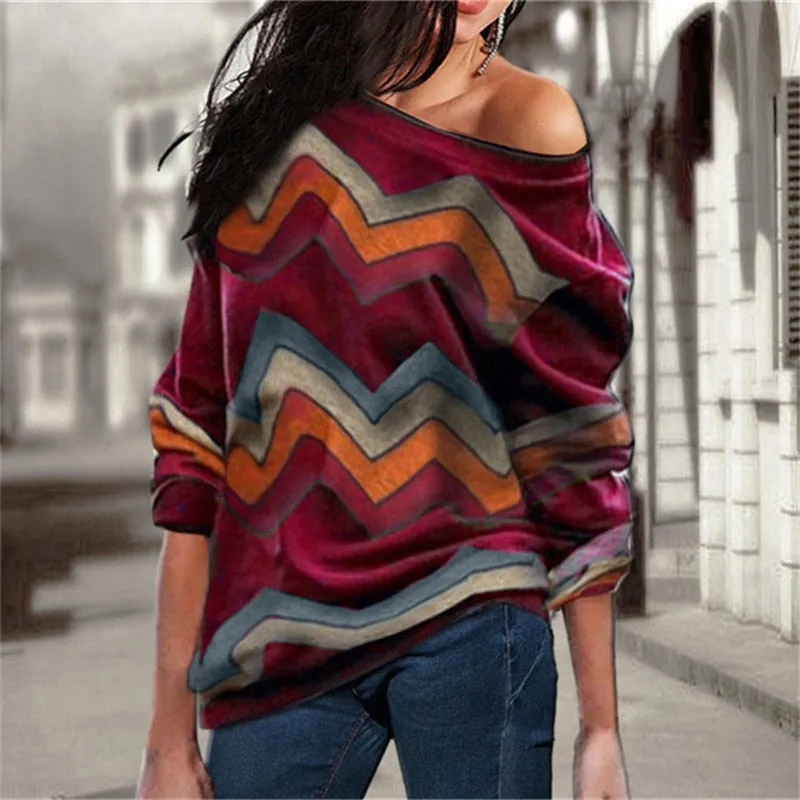 Off Shoulder Striped Pullover