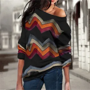 Off Shoulder Striped Pullover