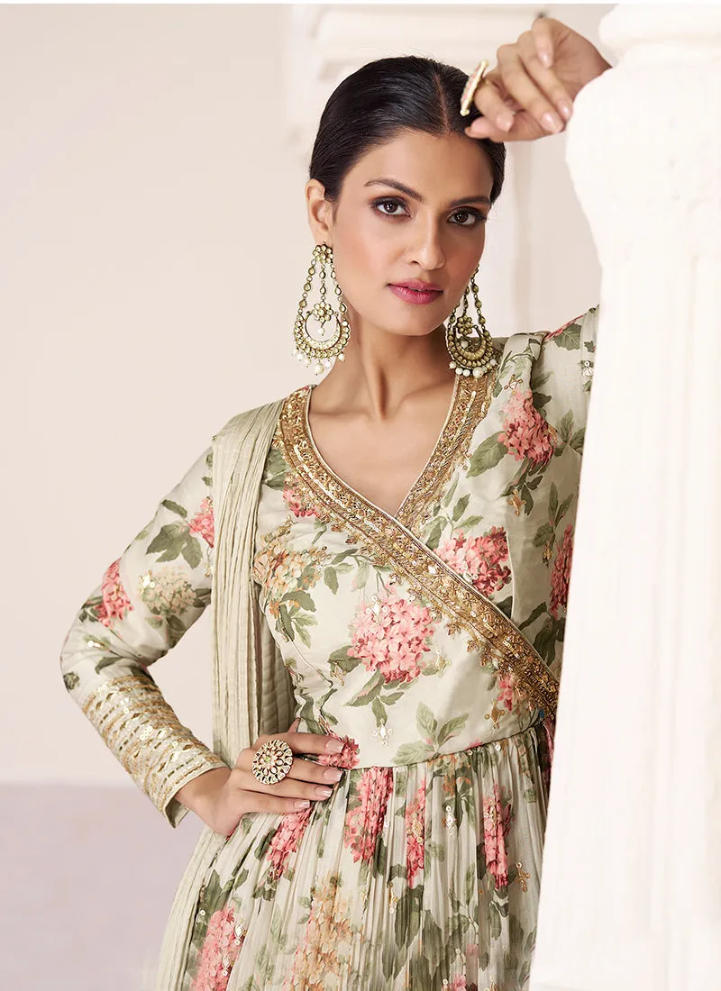 Off White Multi Colour Printed Anarkali Style Gown