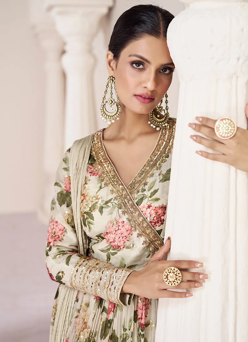 Off White Multi Colour Printed Anarkali Style Gown