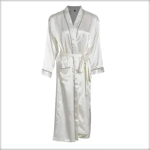 Off-White Solid Satin Long Night Gown