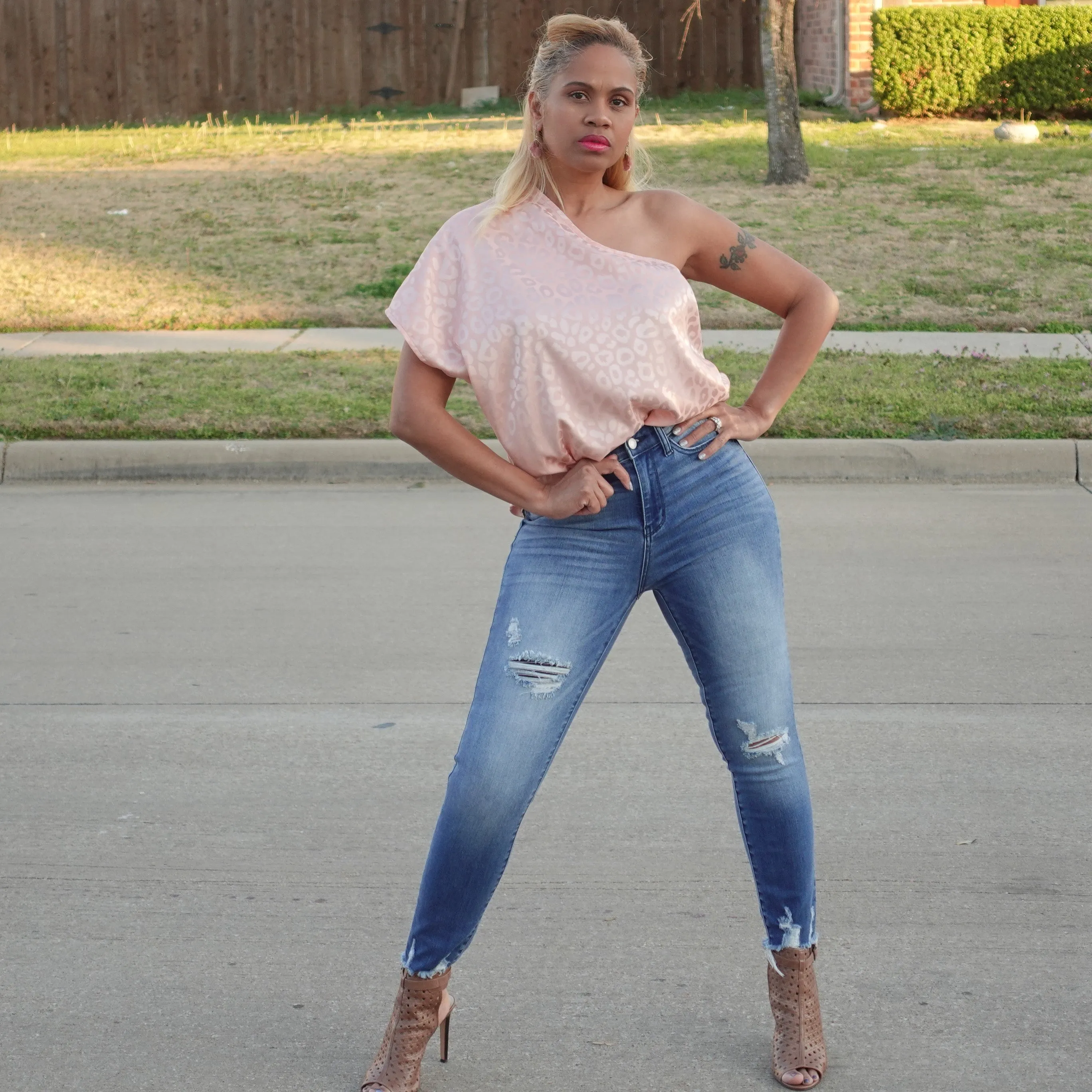 One Shoulder Leopard Satin Top