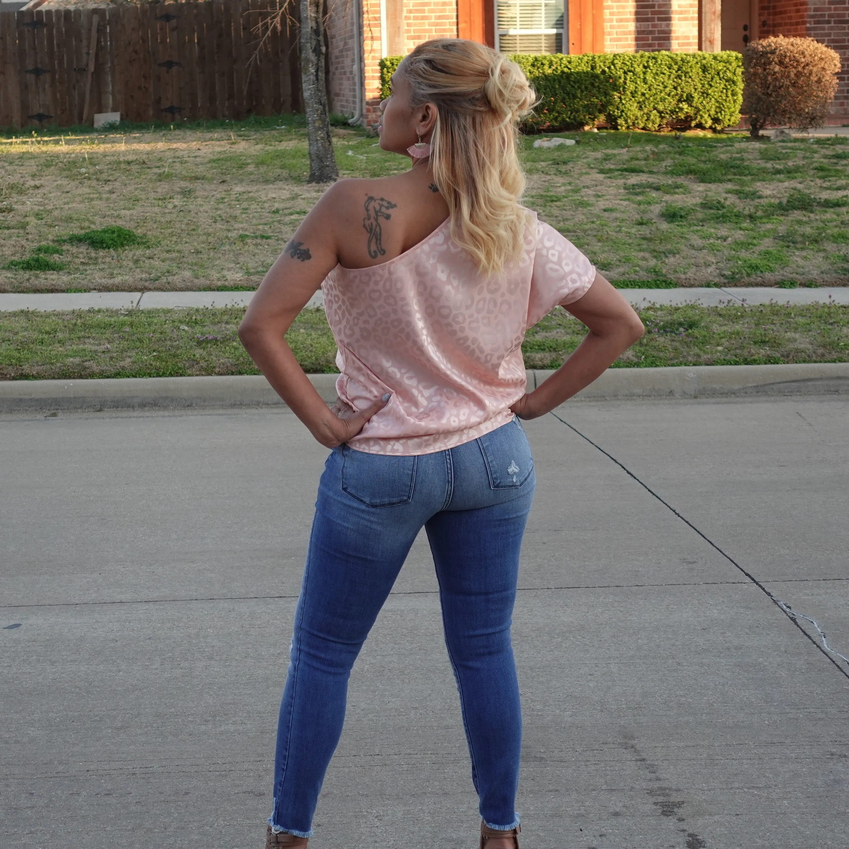 One Shoulder Leopard Satin Top