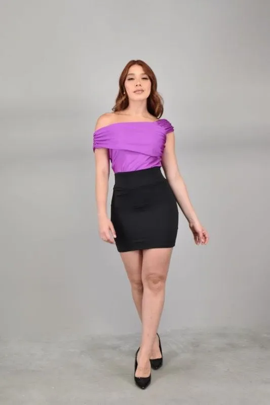 One shoulder magenta top