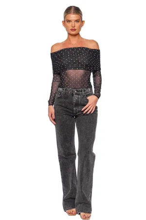 Oriana Off Shoulder Rhinestone Mesh Top