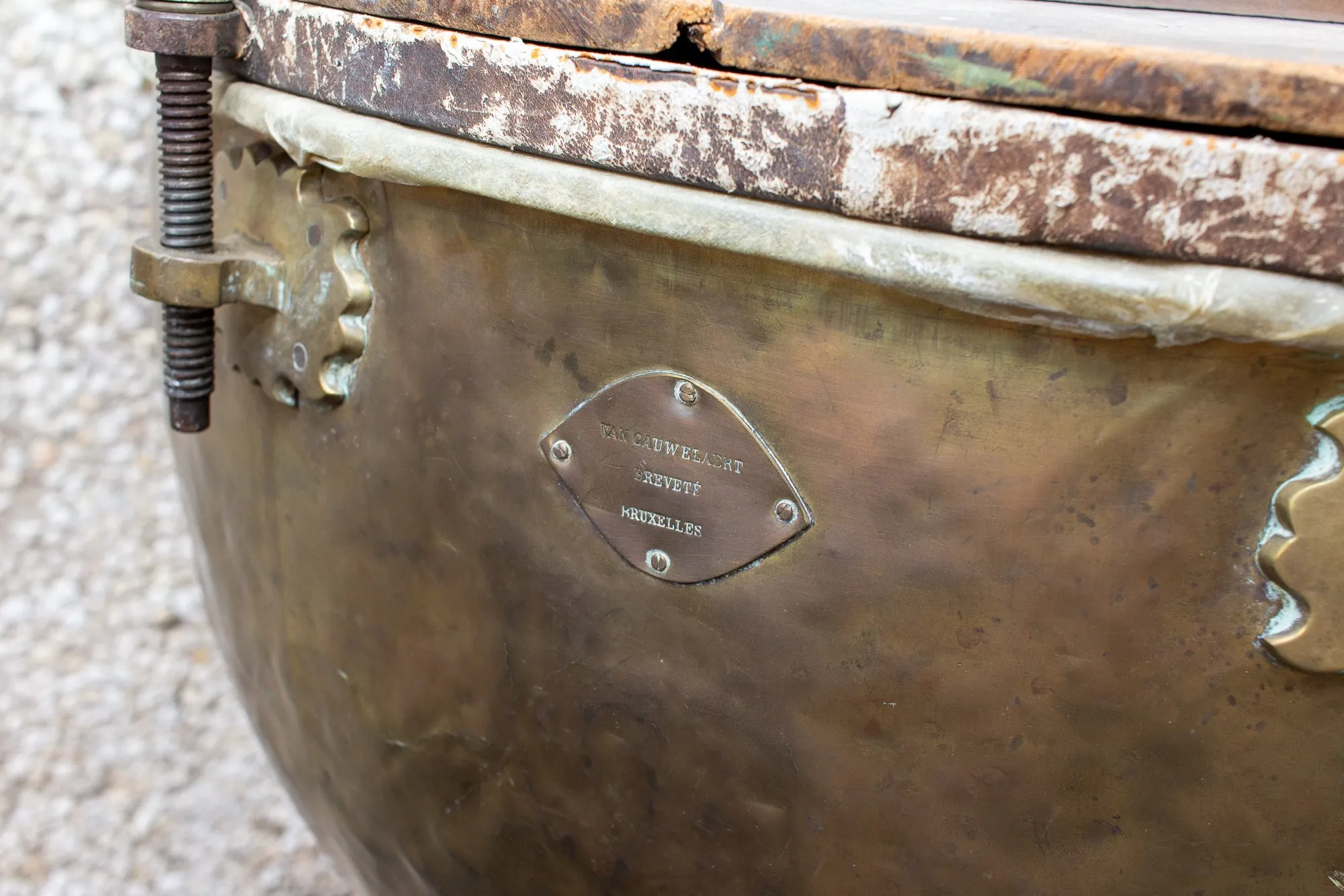 Pair of F. Van Cauwelaert 19th Century Belgian Timpani Drums and End Tables
