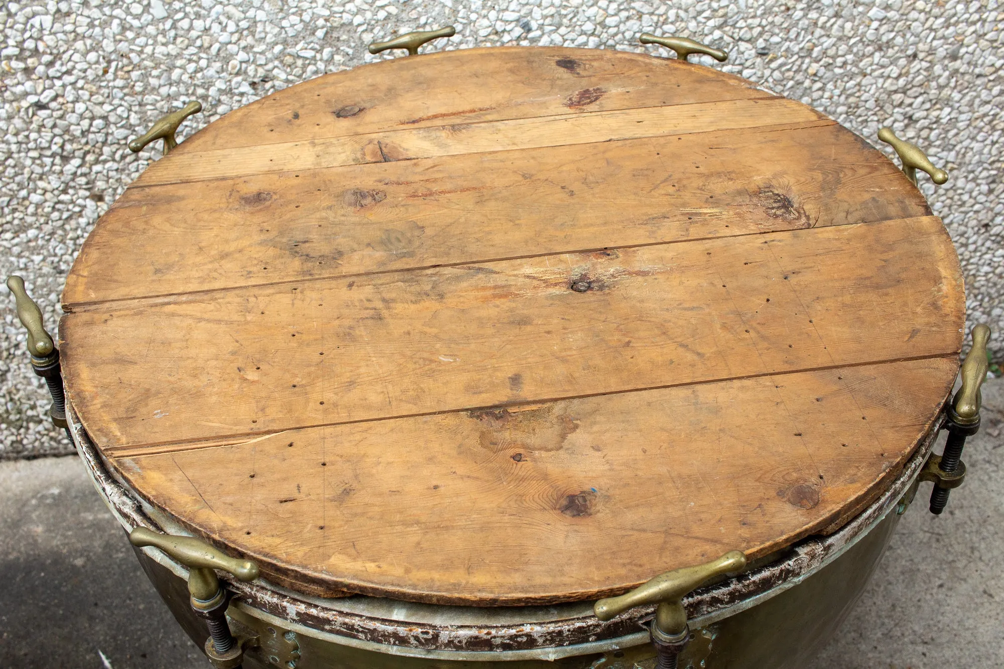 Pair of F. Van Cauwelaert 19th Century Belgian Timpani Drums and End Tables